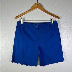 Royal Blue Scalloped tailored Hem cotton blend Shorts 6 |preppy coastal casual